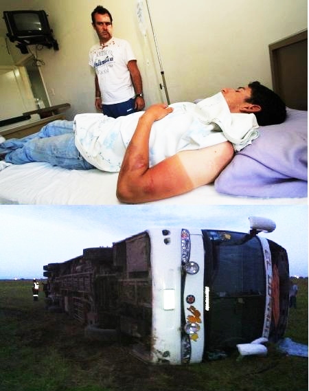 Lesionados ciclistas de varios países en Bolivia al volcar autobús en Santa Cruz