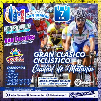 Este martes 7 de diciembre se efectuará en la Av. Bolivar el clásico Ciclistico "Ciudad de Maturin"